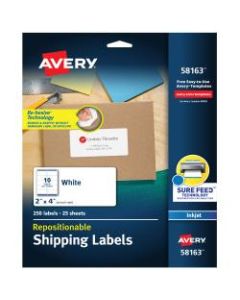 Avery Repositionable Inkjet Shipping Labels, 58163, 2in x 4in, White, Pack Of 250