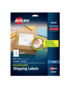 Avery Repositionable Inkjet Shipping Labels, 3 1/3in x 4in, White, Pack Of 150, 58164, 3 1/3in x 4in, White, Pack Of 150
