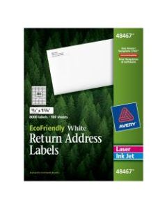 Avery Easy Peel EcoFriendly Permanent Inkjet/Laser Return Address Labels, 48467, 1/2in x 1 3/4in, 100% Recycled, White, Pack Of 8,000