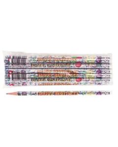 Moon Products Happy Birthday Pencils, #2 Lead, Silver Barrel, Pack of 12