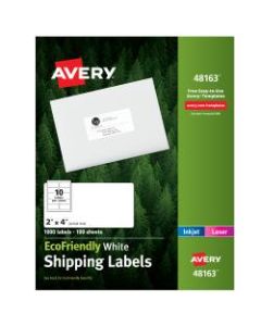 Avery EcoFriendly Permanent Shipping Labels, 48163, 2in x 4in, 100% Recycled, White, Box Of 1,000