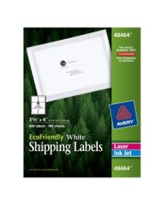 Avery EcoFriendly Permanent Shipping Labels, 48464, 3 1/3in x 4in, 100% Recycled, White, Box Of 600