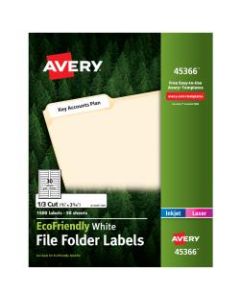 Avery Easy Peel EcoFriendly Permanent File Folder Labels, 45366, 2/3in x 3 7/16in, 100% Recycled, White, Pack Of 1,500