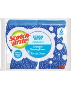Scotch-Brite Scrub Dots Non-Scratch Sponge - 4.8in Height x 6.5in Width x 2.5in Depth - 6/Pack - Blue