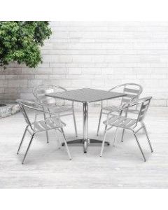 Flash Furniture Square Metal Indoor/Outdoor Table Set With 4 Slat-Back Chairs, Aluminum