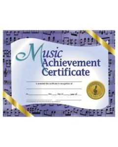 Hayes Music Achievement Certificates, 8 1/2in x 11in, Purple, 30 Certificates Per Pack, Bundle Of 6 Packs