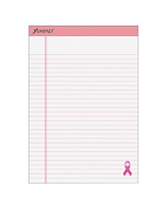 Ampad Esselte Breast Cancer Awareness Writing Pads, 8 1/2in x 11 3/4in, Pink/White, 50 Sheets Per Pad, Pack Of 6 Pads
