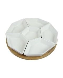 Elama Signature Modern 7-Piece Lazy Susan Server Set, 12in, White/Bamboo