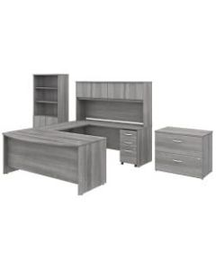 Bush Business Furniture Studio C 72inW x 36inD U-Shaped Desk With Hutch, Bookcase And File Cabinets, Platinum Gray, Premium Installation