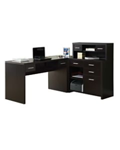Monarch Specialties L-Shaped Computer Desk With Hutch, Cappuccino