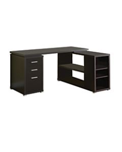 Monarch Specialties L-Shaped Computer Desk With Book Shelf, Cappuccino