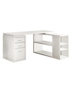 Monarch Specialties L-Shaped Computer Desk With Book Shelf, White