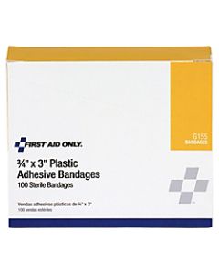 First Aid Only Plastic Adhesive Bandages, 3/4in x 3in, Tan, Pack Of 100