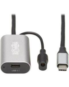 Tripp Lite USB C Active Extension Cable USB C to USB C USB 3.1 Gen 1 M/F 5M - First End: 1 x Type C Female USB, First End: 1 x Power - Second End: 1 x Type C Male USB - 640 MB/s - Extension Cable - Nickel Plated Connector - Black, Gray