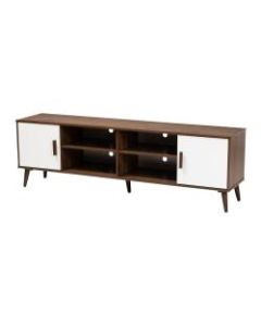 Baxton Studio Mid-Century Modern TV Stand, 21-3/4inH x 72-13/16inW x 15-3/4inD, Walnut/White
