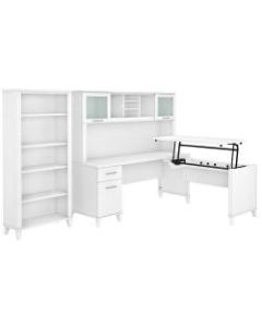 Bush Furniture Somerset 72inW 3-Position Sit-To-Stand L-Shaped Desk With Hutch And Bookcase, White, Standard Delivery