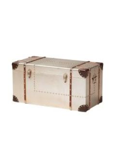 Baxton Studio French Industrial Storage Trunk, 15 3/4inH x 31 15/16inW x 15 3/4inD, Silver