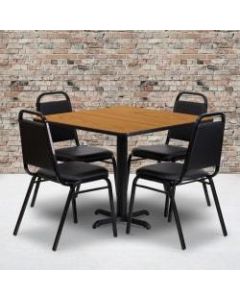 Flash Furniture Square Table With 4 Trapezoidal-Back Banquet Chairs, 30in x 36in, Natural/Black