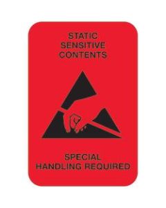 Tape Logic Preprinted Shipping Labels, DL1372, Static Sensitive Contents, Rectangle, 2in x 3in, Fluorescent Red, Roll Of 500