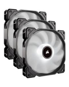 Corsair Air Series AF120 LED (2018) White 120mm Fan Triple Pack - 3 Pack - 4.72in Maximum Fan Diameter - 389 gal/min Maximum Airflow - 1400 rpm - 26 dB(A) Noise - Hydraulic Bearing - 3-pin - White LED - 3 pc(s) - Case, Heatsink - 4.6 Year Life