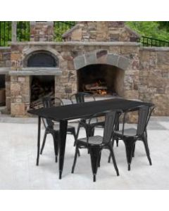 Flash Furniture Commercial-Grade Rectangular Metal Indoor-Outdoor Table Set With 4 Chairs, 29-1/2inH x 31-1/2inW x 63inD, Black