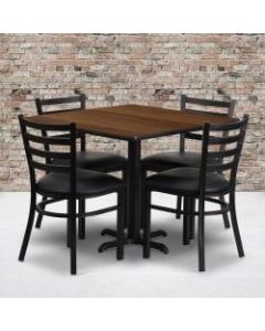 Flash Furniture Square Table With X-Base And 4 Ladder-Back Chairs, 30in x 36in, Walnut/Black