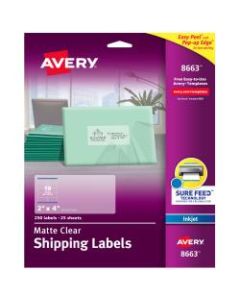 Avery Easy Peel Clear Inkjet Shipping Labels, 8663, 2in x 4in, Box Of 250
