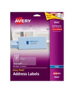 Avery Easy Peel Permanent Address Labels, 8662, 1 1/3in x 4in, Matte Clear, Box Of 350