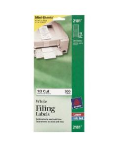 Avery Mini-Sheets Permanent Inkjet/Laser Filing Labels, 2181, 2/3in x 3 7/16in, White, Pack Of 300