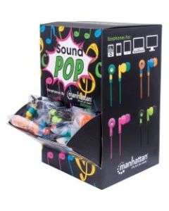 Manhattan SoundPOP Earphone Countertop Display/Dispenser - Stereo - Teal, Yellow, Blue, Orange, Pink, Fuschia, Black, Green - Wired - 32 Ohm - 20 Hz 20 kHz - Earbud - Binaural - In-ear - 3.28 ft Cable