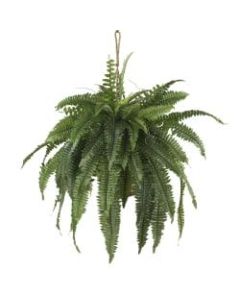 Nearly Natural 22inH Large Boston Fern With Hanging Basket, Green/Brown