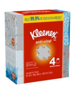 Kleenex Anti-Viral 3-Ply Facial Tissues, White, 60 Tissues Per Box, Pack Of 4 Boxes