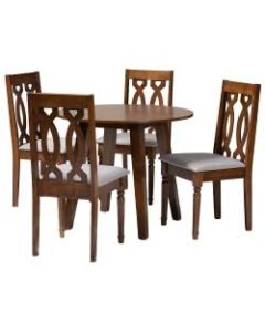 Baxton Studio Pia Dining Set, 29-15/16inH x 35-7/16inW x 35-7/16inD, Gray/Walnut