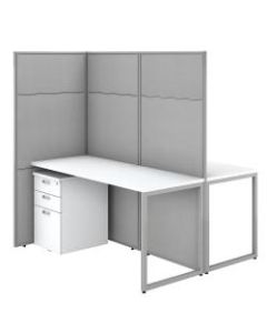 Bush Business Furniture Easy Office 60inW 2-Person Cubicle Desk With File Cabinets And 66inPanels, Pure White/Silver Gray, Standard Delivery