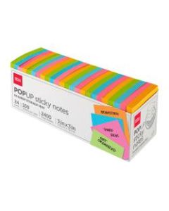 Office Depot Brand Pop Up Sticky Notes, With Storage Tray, 3in x 3in, Assorted Vivid Colors, 100 Sheets Per Pad, Pack Of 24 Pads