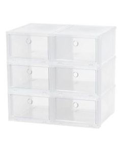 IRIS Wide Pull Down Front Access Shoe Plastic Storage Containers, 14in x 11in x 7 1/8in, Clear, Case Of 6