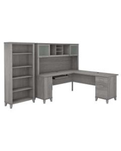 Bush Furniture 72inW L-Shaped Desk With Hutch And 5-Shelf Bookcase, Platinum Gray, Standard Delivery