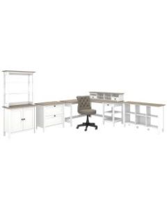 Bush Furniture Mayfield 60inW L-Shaped Computer Desk With Chair And Storage, Pure White/Shiplap Gray, Standard Delivery