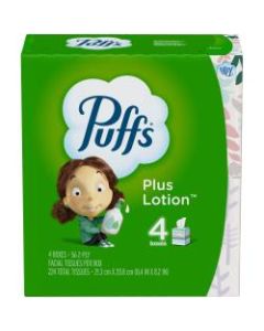 Puffs Plus Lotion 2-Ply Facial Tissues, White, 56 Sheets Per Box, Pack of 4 Boxes