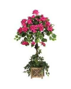 Nearly Natural 34inH Bougainvillea Topiary With Wood Box, Green/Pastel