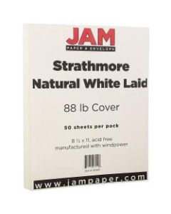 JAM Paper Cover Card Stock, 8 1/2in x 11in, 88 Lb, Strathmore Natural White Laid, Pack Of 50 Sheets
