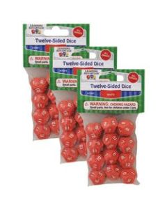 Learning Advantage 12-Sided Polyhedra Dice, Red, 12 Dice Per Pack, Case Of 3 Packs