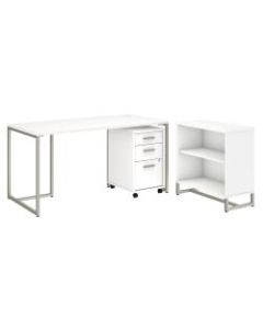 kathy ireland Office by Bush Business Furniture Method 60inW Table Desk with Bookcase and Mobile File Cabinet, White, Premium Installation