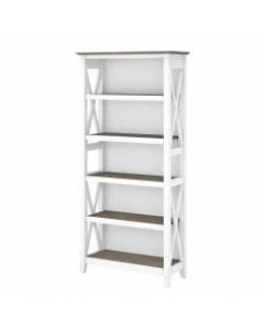 Bush Furniture Key West Tall 5-Shelf Bookcase, Shiplap Gray/Pure White, Standard Delivery
