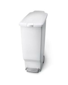 simplehuman Slim Plastic Step Trash Can, 25 1/4inH x 10 1/4inW x 19 5/16inD, 10.57 Gallons, White