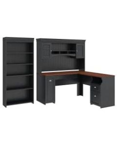 Bush Furniture Fairview 60inW L-Shaped Desk With Hutch And 5-Shelf Bookcase, Antique Black, Standard Delivery