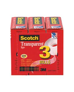 Scotch Transparent Tape, 3/4in x 1000in, Clear, Pack of 3 rolls