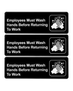 Alpine "Employees Must Wash Hands Before Returning To Work" Signs, 3in x 9in, Black/White, Pack Of 3 Signs