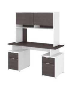 Bush Business Furniture Jamestown Desk With 4 Drawers And Hutch, 60inW, Storm Gray/White, Standard Delivery