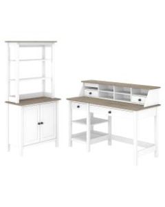 Bush Furniture Mayfield 54inW Computer Desk With Shelves, Desktop Organizer And Bookcase, Pure White/Shiplap Gray, Standard Delivery